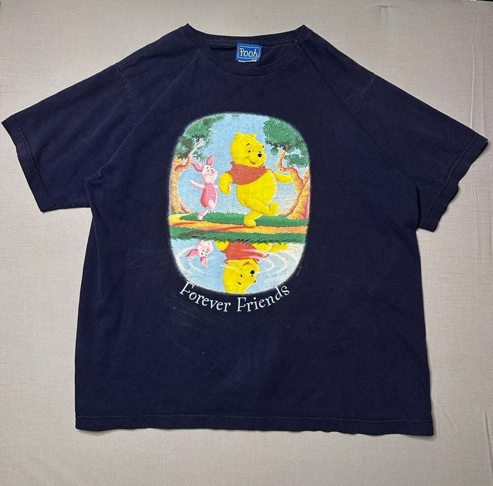 Vintage 90s Winnie the Pooh and Piglet Forever Friends Graphic T-Shirt Navy Blue